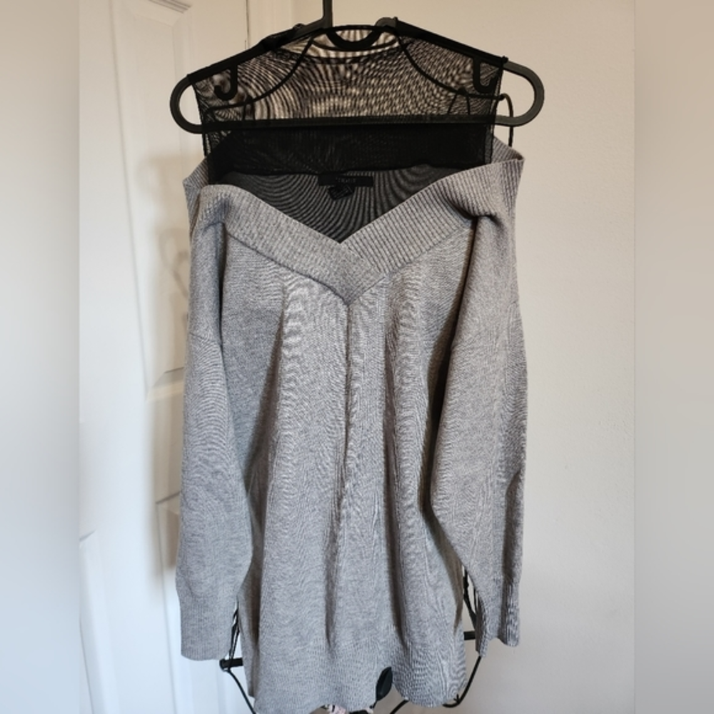 Mesh and knit long sweater
